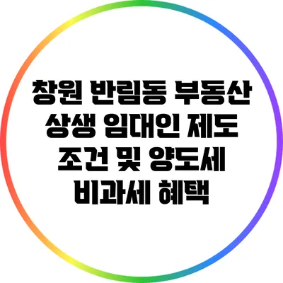 창원 반림동 부동산: 상생 임대인 제도 조건 및 양도세 비과세 혜택