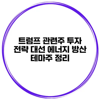 트럼프 관련주 투자 전략 대선 에너지 방산 테마주 정리