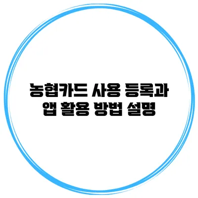 농협카드 사용 등록과 앱 활용 방법 설명
