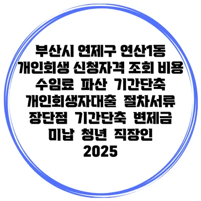 부산시 연제구 연산1동 개인회생 신청자격 조회 비용 수임료 | 파산 | 기간단축 | 개인회생자대출 | 절차서류 | 장단점 | 기간단축 | 변제금 미납 | 청년 | 직장인 2025